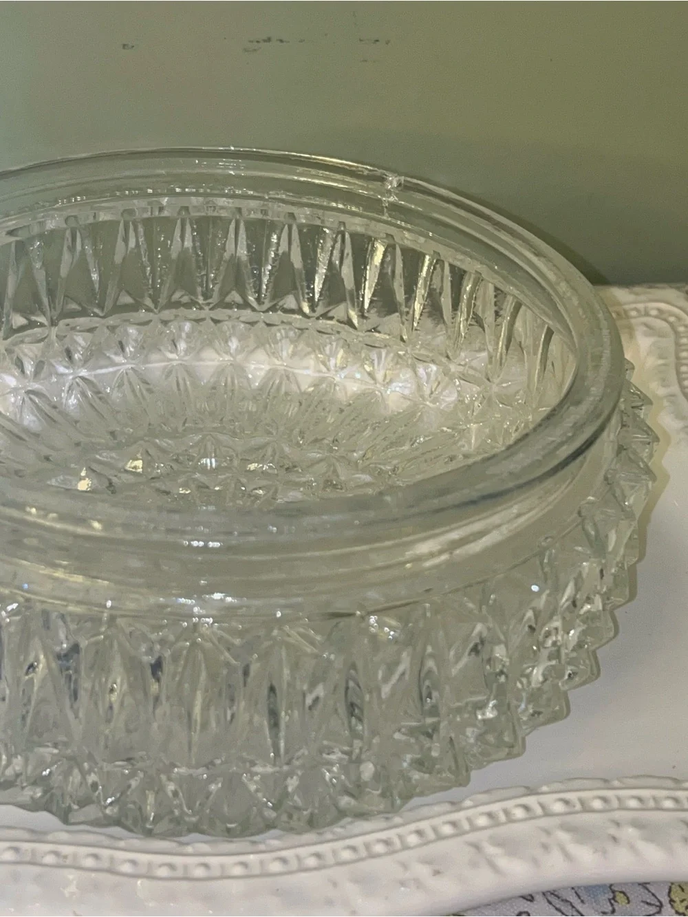 Vintage clear pressed glass flush mount ceiling light fixture dome